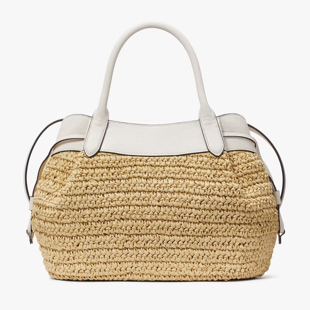 NWT💃Kate Spade Dumpling Straw Large Satchel Bag, Parchment - Picture 4 of 12